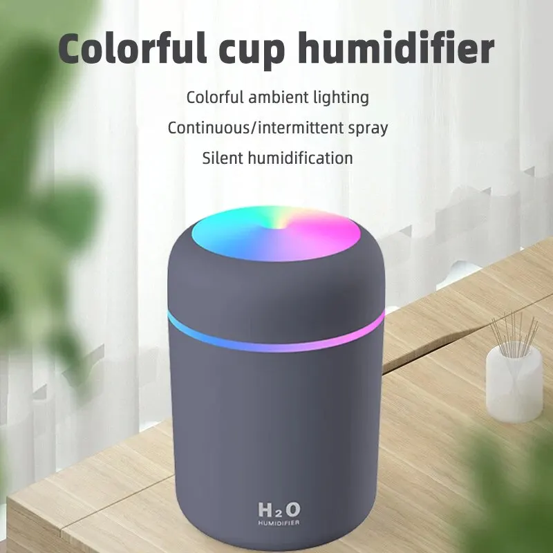 Air Humidifier 1PC 300ML Colorful Atmosphere Light Mute Humidification Mini Creative Cup Desktop Home Car