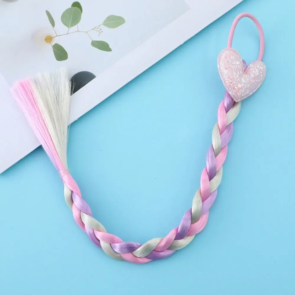 Synthetic Girls Braided Ponytail Love Heart Sequined Colorful Braid Headband Hair Ornament Rubber Bands Kids Cartoon Ponytail 4
