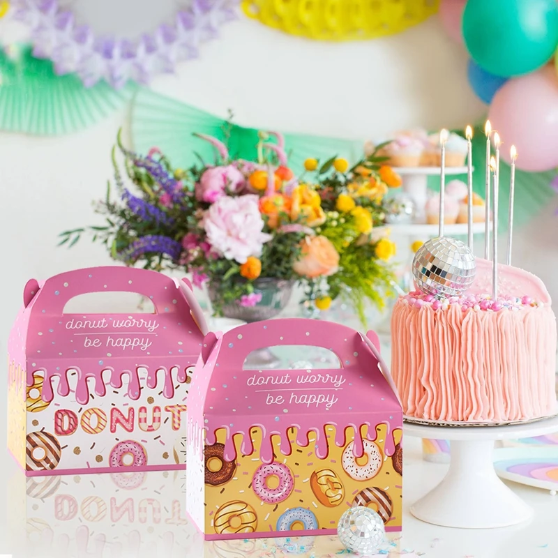 Description Picture 5 of itemDonut Theme Party Candy Gifts Box Doughnut Birthday Party Decor Kids Baby Shower Wedding Party Supplies Gift Packaging Box Bags