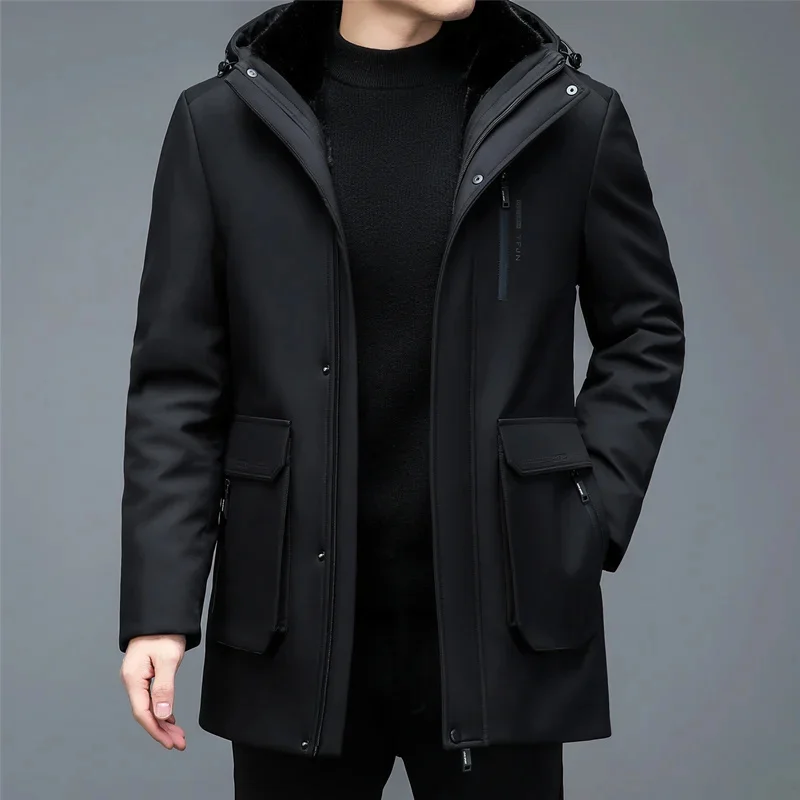 thumbnail image 1 of Invierno YXL-881 Nuevo estilo para hombre Supera el engrosamiento Abrigo largo medio cálido con forro interior de felpa Se puede usar más de una vez, 1 of 5