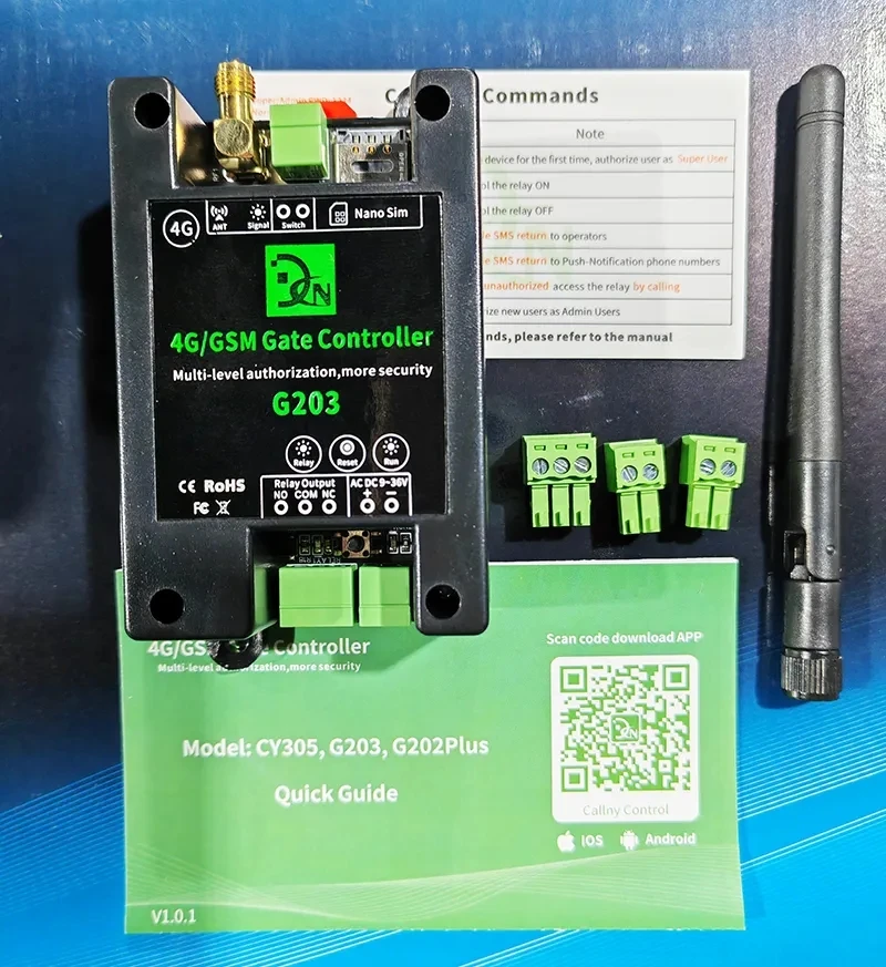 G203 2G/4G 무선 GSM SMS 원격 제어기 1채널 스위치 1 릴레이 출력 게이트 오프너 배리어 셔터 차고 문 오프너용