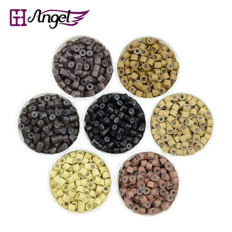 1000pcs 4.0*2.0*2.5mm Small Size Silicone Lined Micro Rings Links Beads Linkies for I Bonded Tipped Hair Extensions human hair extensions,ring beads