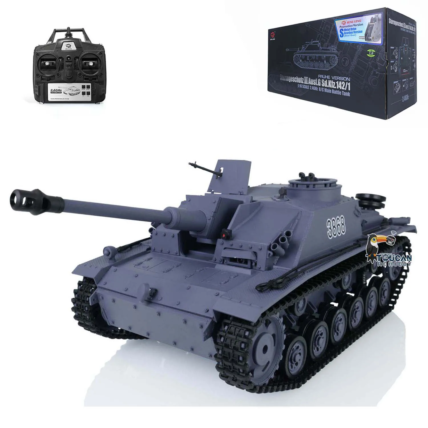 Gift 1/16 Scale 2.4G Heng Long 7.0 Plastic German Stug III RTR RC Army Tank Toucan Outdoor Toys for Boys Model 3868 TH17419-SMT8 2