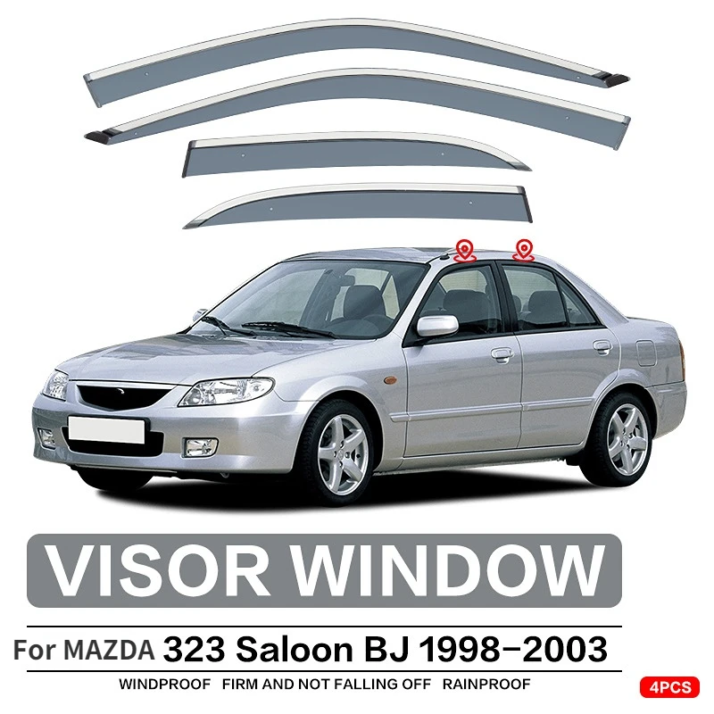 For Mazda 323 BJ 1998-2003 Side Window Visors Accessories Stainless Steel Shades Ventvisor Side Chrome Window Trim Strip