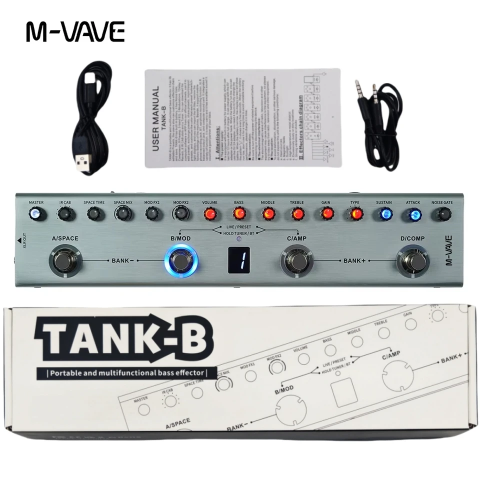 M-VAVE Tank-B Pro Bass Processor | 36 Custom FX Chains + IR Cab