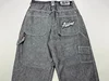 FUBU Jeans Retro Loose Jeans Pocket Embroidery Punk New Hip Hop Rock Men and Womens Streetwear Daily High Waisted Wide Leg Jeans 2