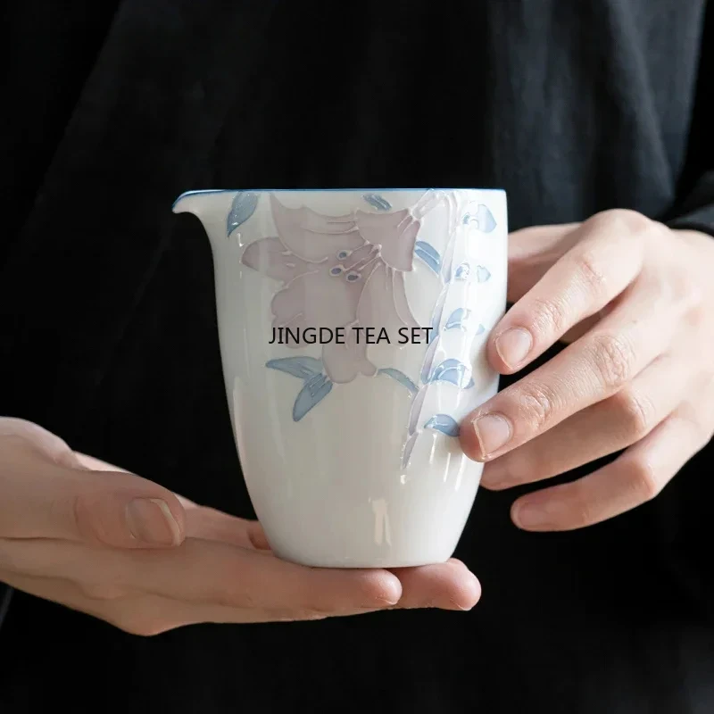 210ml ceramic tea sea cup handmade three-dimensional relief flower household  set tea strainer