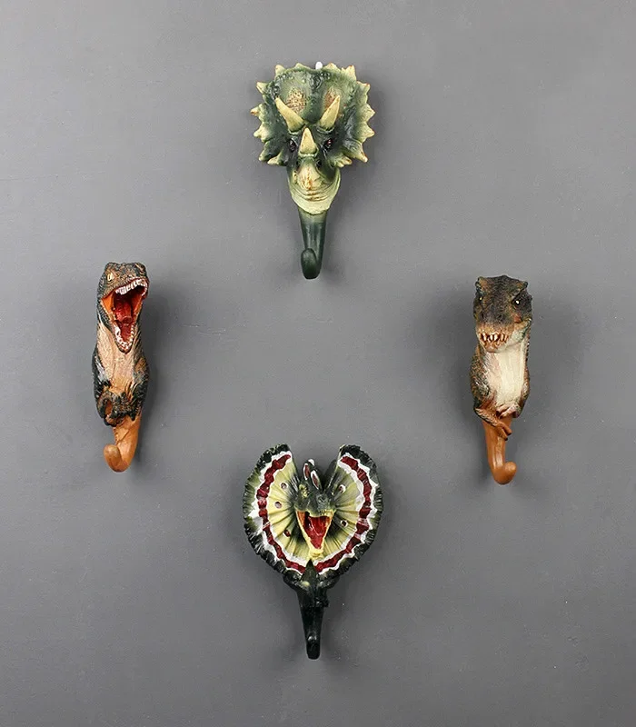 Jurassic World Creative Resin Animal Model, Dinosaur Coat Hook, Triceratops Wall Hanging, American Decorative Hook