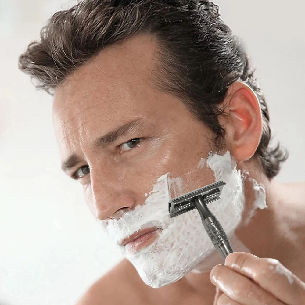 Reusable Safety Razor, Single Blade Razors for Men, with 10 Platinum Coated Double Edge Razor Blades, Beginner Friendly DE Razor 6