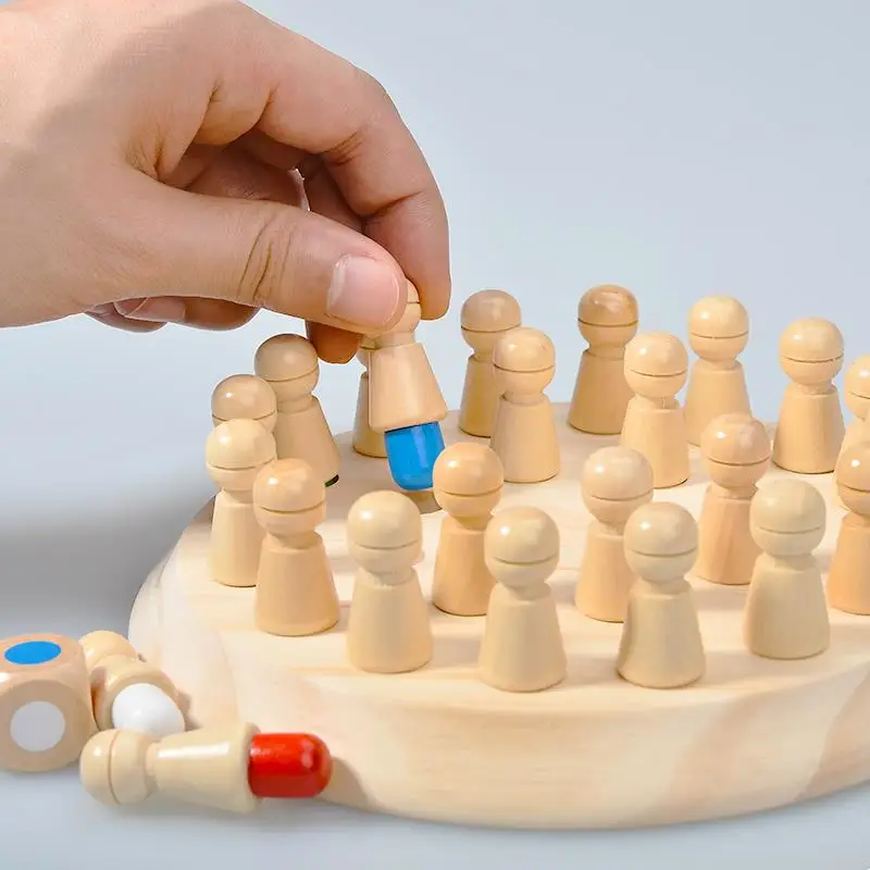 Montessori Wooden Memory Match Stick Chess Board Game Logic Braintease Toys For Boys And Girls Early Education Color Recognition_voghion.com