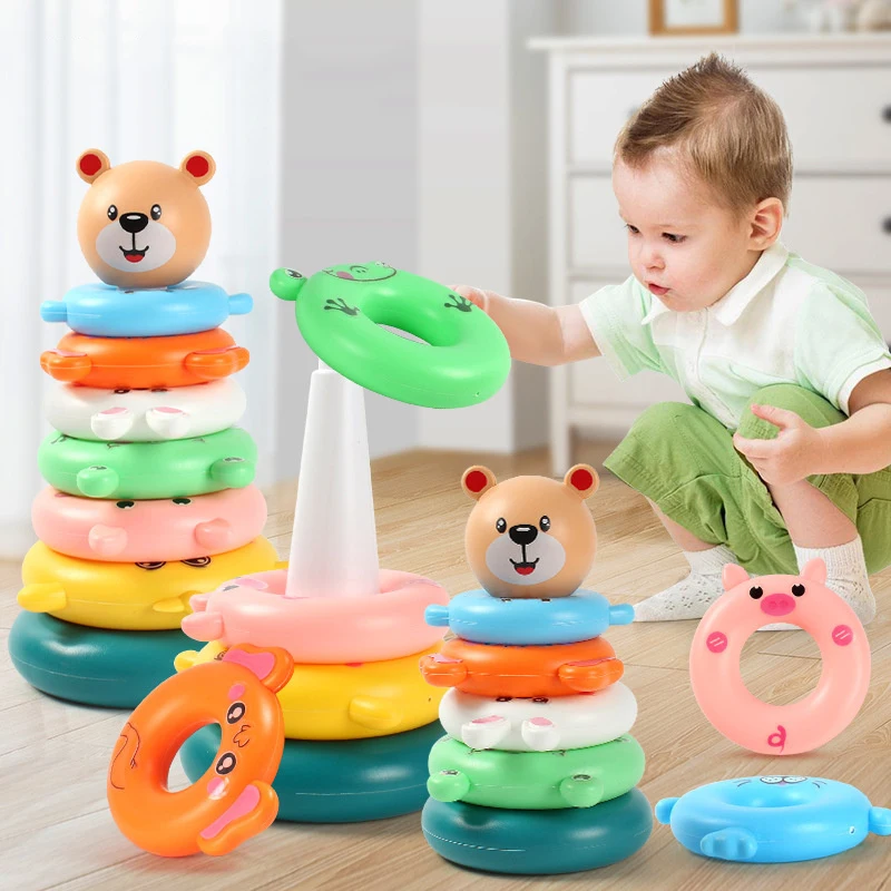 Montessori Rainbow Pyramid Tower Bath Baby Toy Early Learning Stacking Rings Sensory Toys Birthday Christmas Gift for Kids stacking puzzle toys stacking toys