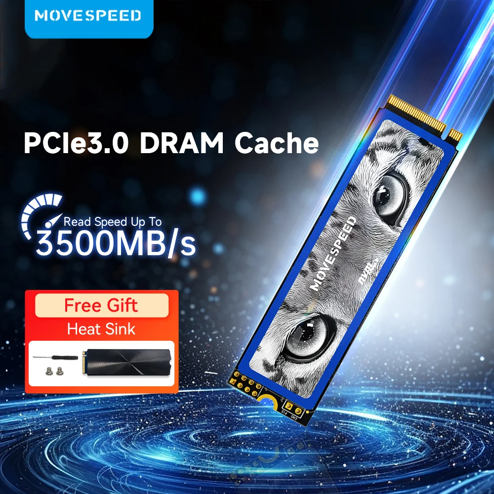 MOVESPEED 3500 Мб/с SSD NVMe M.2 2280 с DRAM кэш 512 ГБ Внутренний твердотельный накопитель M2 PCIe 3,0x4 2280 SSD для ПК и ноутбука