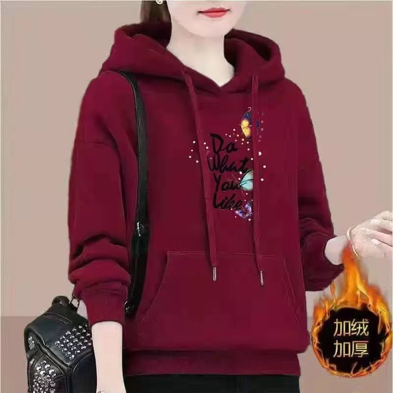 Sudadera con capucha de primavera y otoño para mujer, sudaderas con capucha estampadas de moda de talla grande, jerséis para mujer, sudadera holgada, abrigo, tops de polar