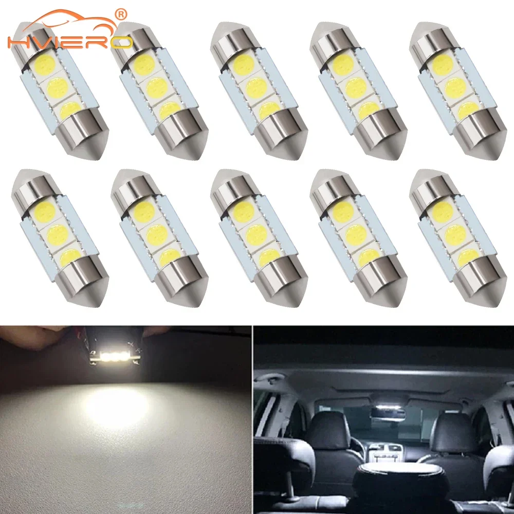 

Суперяркие светодиодные лампы 31MM 36MM 39MM 3SMD 5050 SMD C5W в количестве 10 шт.