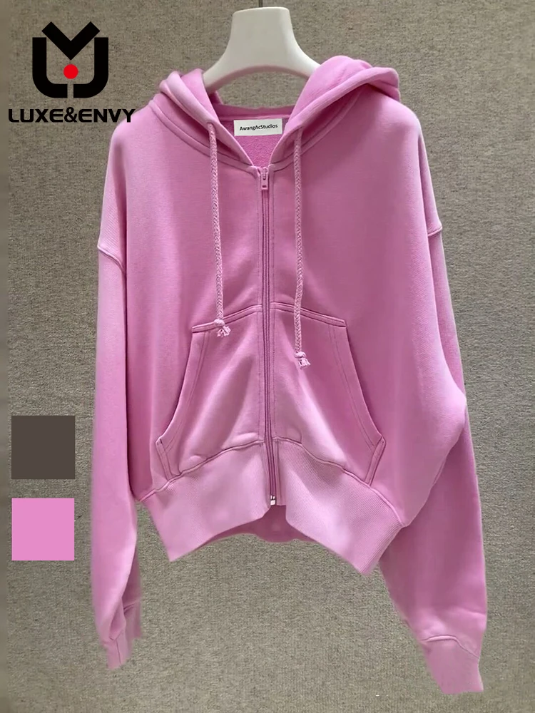 

LUXE&ENVY LUXEENVY 2023 Autumn/Winter New Washed Old Loose Women's Short Cardigan Zipper Sweater Coat