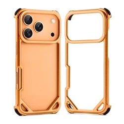Sleek Metal Slim Phone Case - Frameless Minimalist Design with Wireless Charging Compatibility - iPhone 17 Pro (Orange)