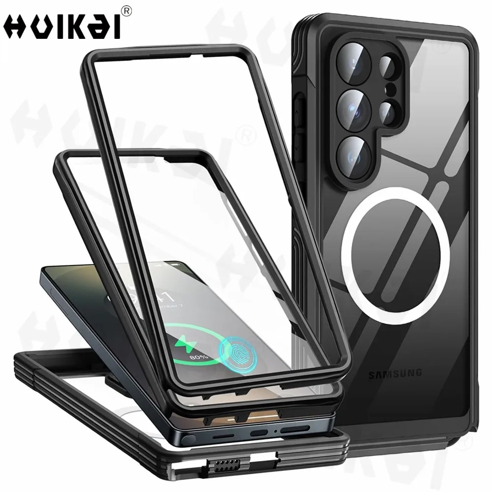 Magnetic Military-Grade Rugged Clear Phone Case with Screen Protector