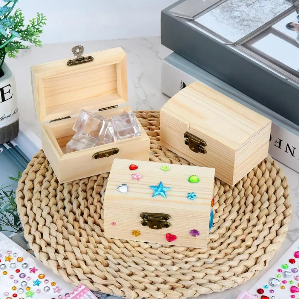 Hobbyists Wooden Box Diy Pine Wood Treasure Chest with Locking Clasp Unfinished Wooden Box for Jewelry Storage Art for Family 2