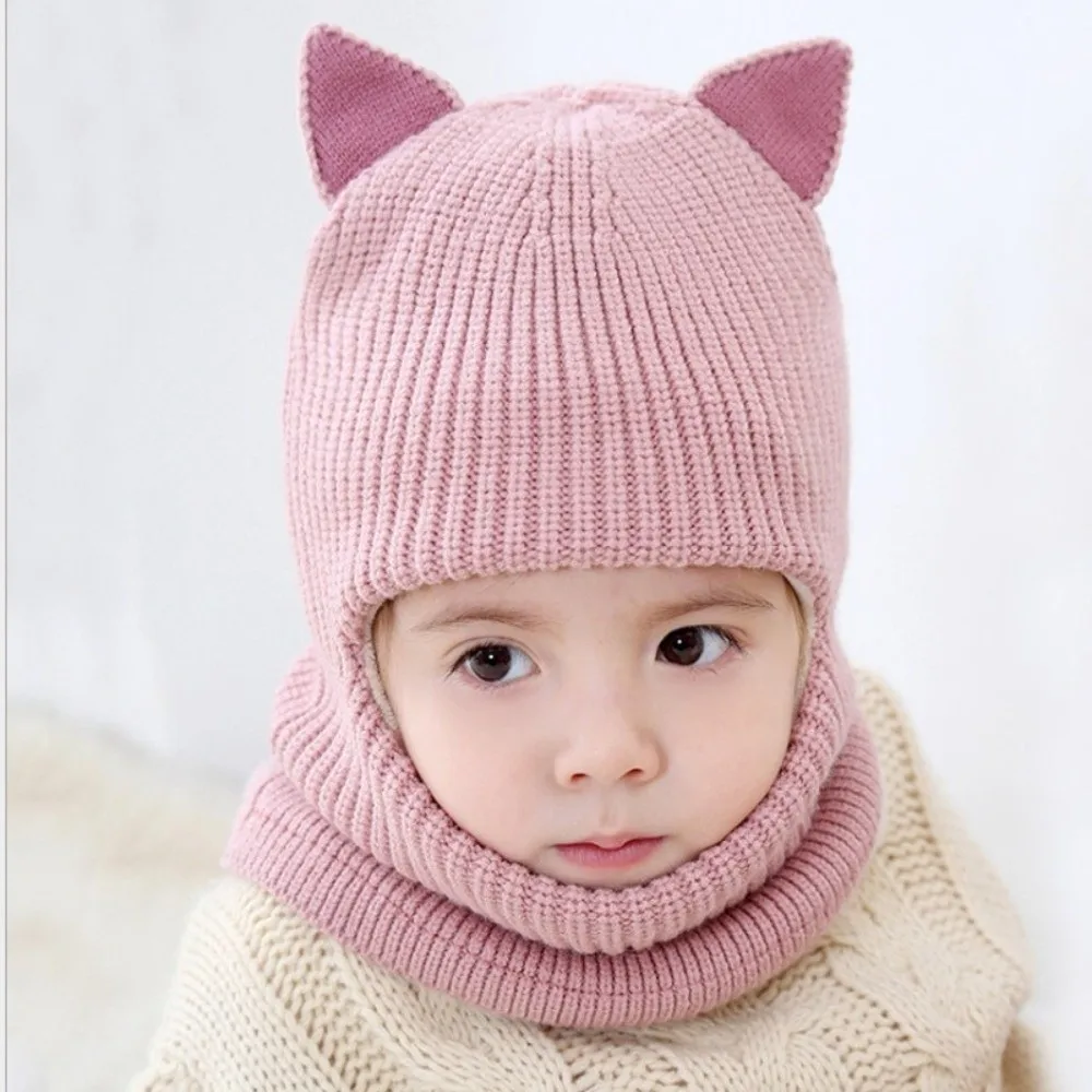 Keep Warm Winter Balaclava Hats Solid Color Thickened Knitted Baby Hats Comfortable Soft Fabric Warm Fleece Hats Cold Weather