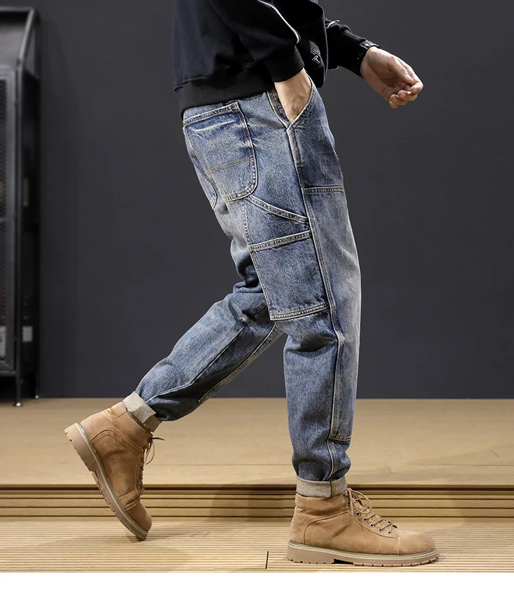 2024 - Salopette En Jean Pour Homme - Coupe Décontractée - Avec Bretelles Réglables Et Poches à Outils Pratiques - Combinaison Colorée Pour Homme, Bleu, XXXXL