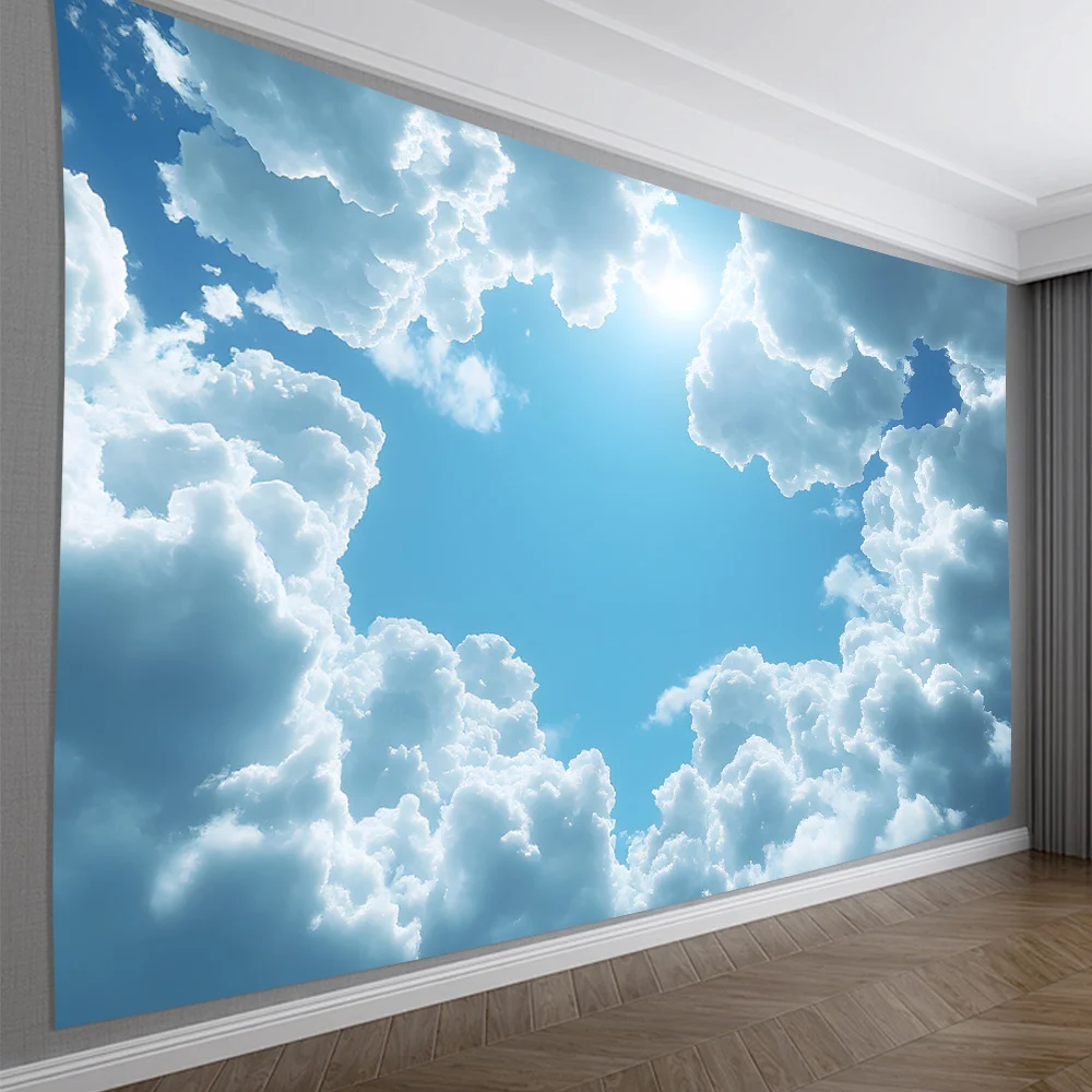 قطعة واحدة من قماش خلفية نافذة السماء من البوليستر، تصميم ثلاثي الأبعاد للغيوم والشمس، ديكور للمنزل والمكتب، معلق على الحائط للحفلات، إبداعي مثالي