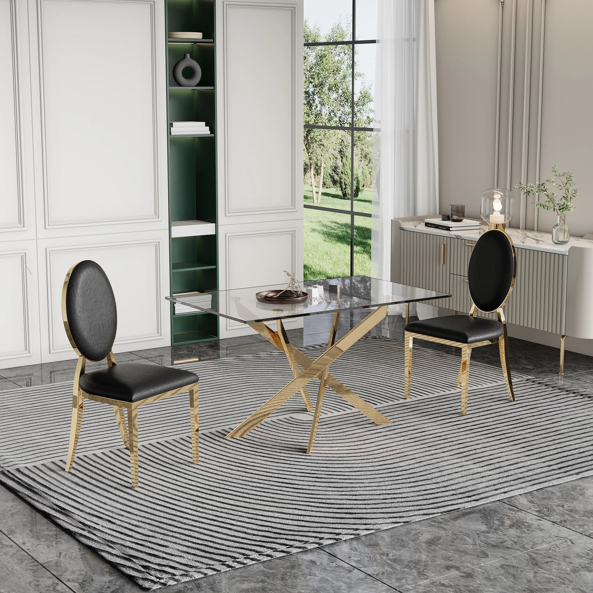 

Home Dining Furniture Modern Glass Table, Size: 51.2" x 31.5" x 29.5" (Glod or Silver)