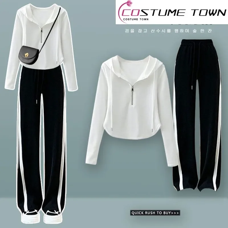 

2023 New Student Style Casual Thin Light Mature Design Sense Top Suit Spring Women's Small Sports Pants Two-piece Suit