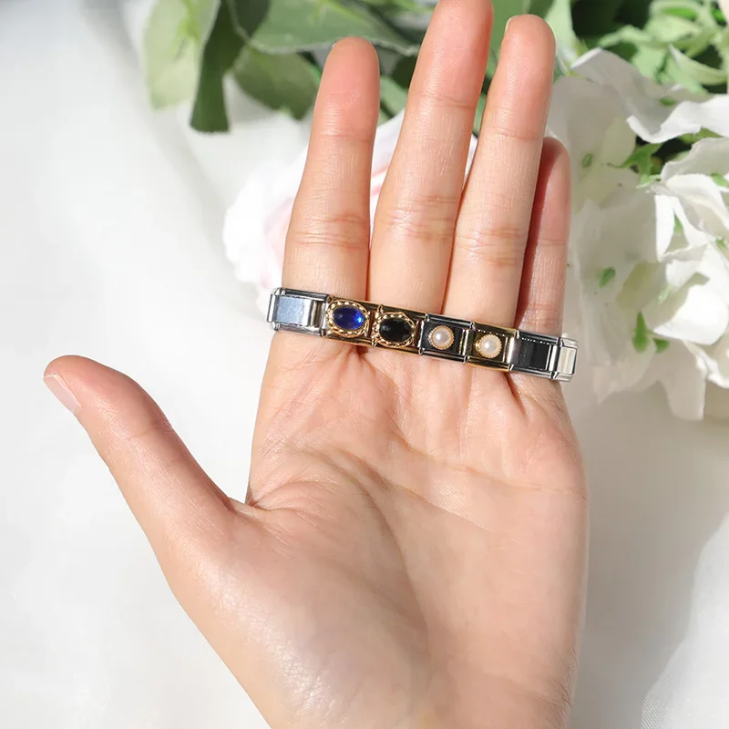 Charm bracelet Hapiship 9mm width original daisy blue pink orange rhinestone high-end charm fit bracelet stainless steel jewelry making DJ004