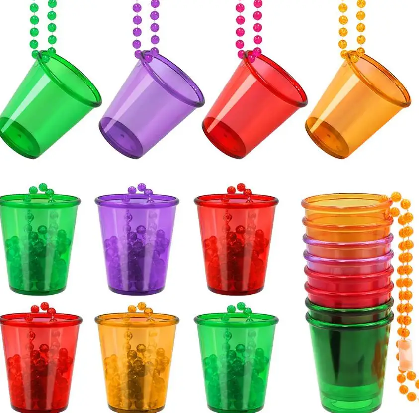 

50pcs Shot Glasses on Beaded Necklace Mardi Gras St. Patrick's Day Birthday Wedding Bachelorette Halloween Christmas Decoration