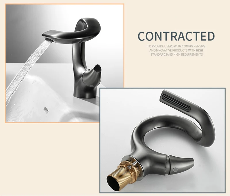 Description Picture 3 of itemBasin Faucet Brushed Gold Waterfall Faucet Black Brass Bathroom Faucet Bathroom Basin Faucet Mixer Tap Hot And Cold Sink Faucets