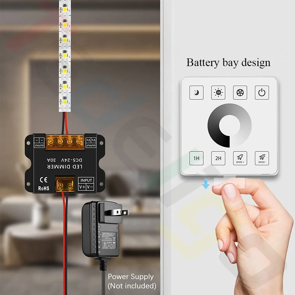 Tedeligo LED Dimmer Switch 433MHz 12V 24V 30A Regulator Adjustable Brightness Controller Wireless Wall Switch for LED Strip Lamp