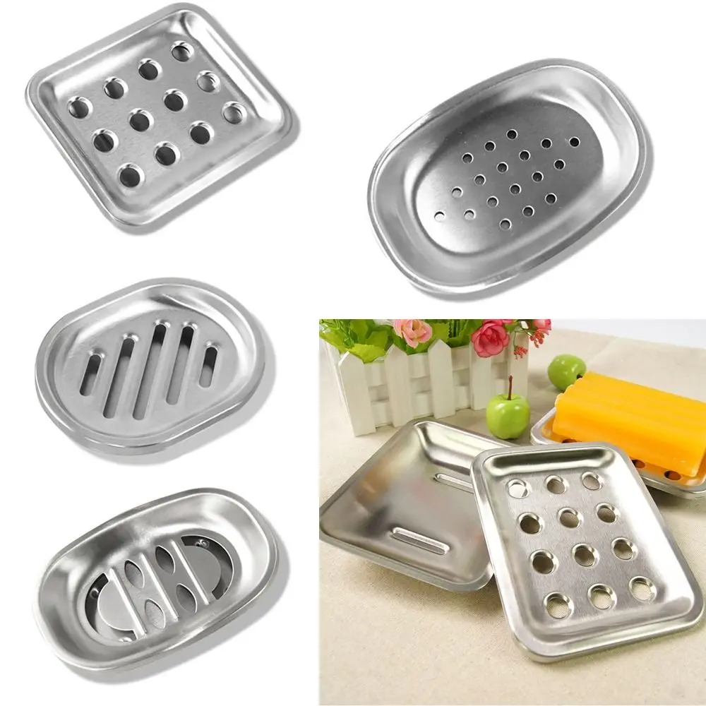 Fashion Stainless Steel Soap Dish Double Layer Drainable Storage Rack Soap Container Tray Bathroom Kitchen Sink Organizer