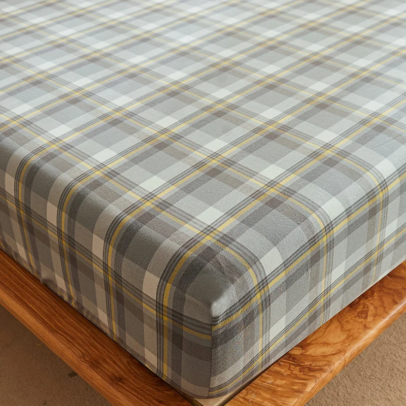 Bonenjoy 1pc Pure Cotton Fitted Sheets Plaid Style Bed Sheet spannbettlaken 90x200 Size Bed Linen for Home(Pillowcase need order 3