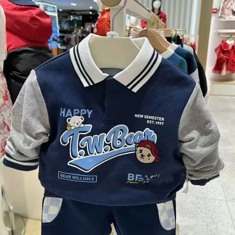

spring cotton polo shirt for boy kids clothes bear print turn-down neck oversize sweatshirt tees pijama navidad familiar