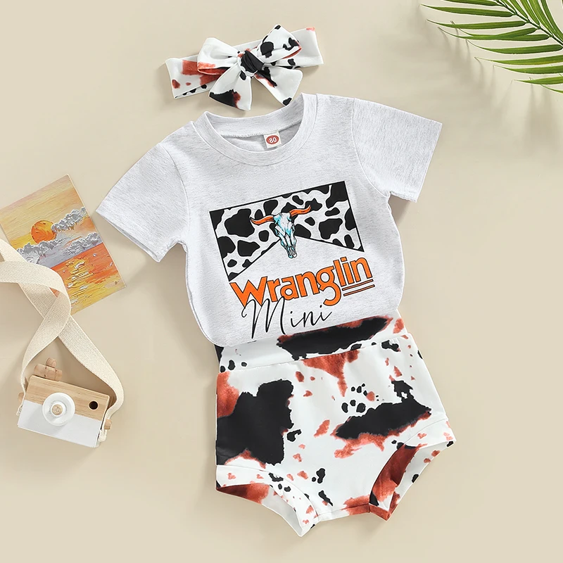 Fashion Summer Toddler Newborn Baby Boy Girls Clothes Sets Letter Cow Print Short Sleeve T