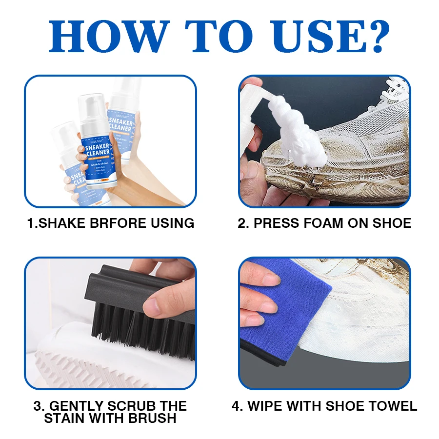 White Shoe Cleaner Kit for Sneakers Canvas Nubuck Suede Decontamination Sneaker Cleaner Foam with 2 Brush and 1 Towel Set 5