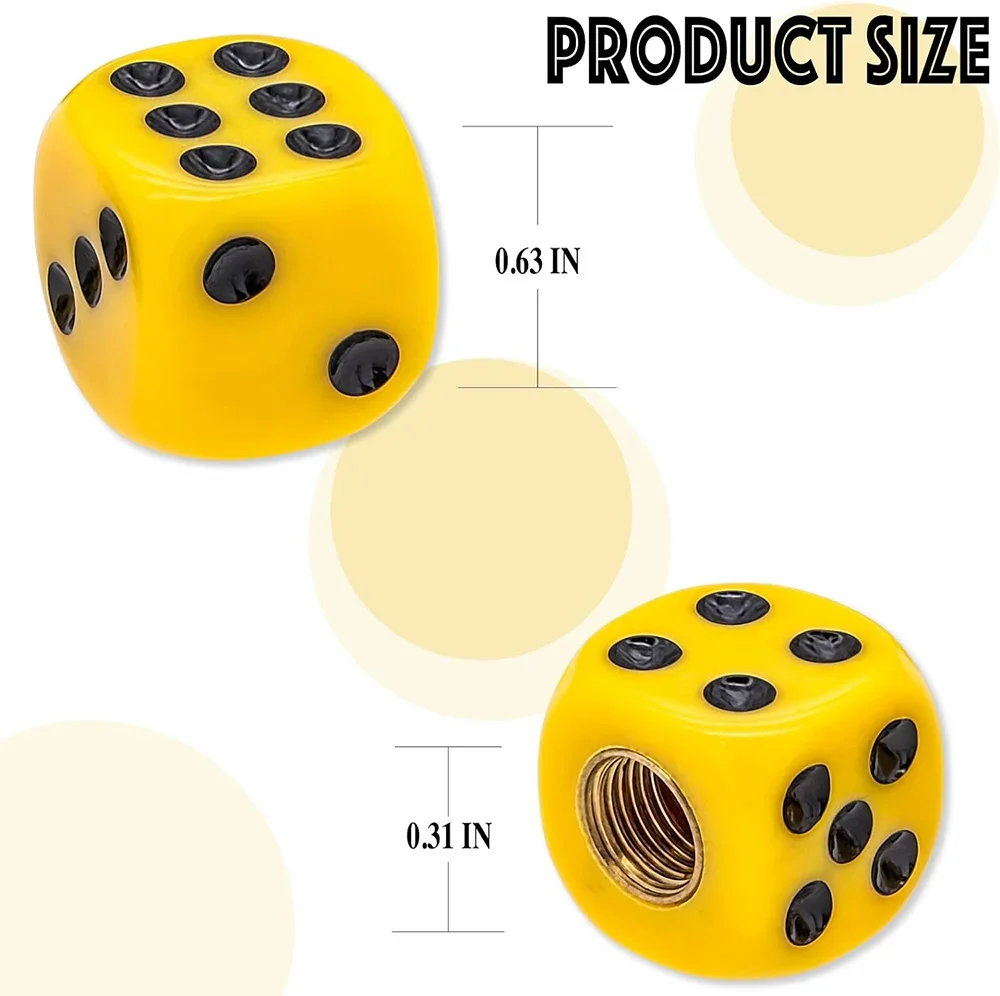 Set of 4 Waterproof Dice Design Tire Valve Stem Caps - Durable Universal Wheel Covers