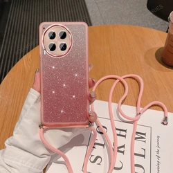 Luxury Crossbody Lanyard Candy Color Glitter Clear Silicone Phone Case Cover for Tecno Camon 40 Pro 4G (GS Pink)