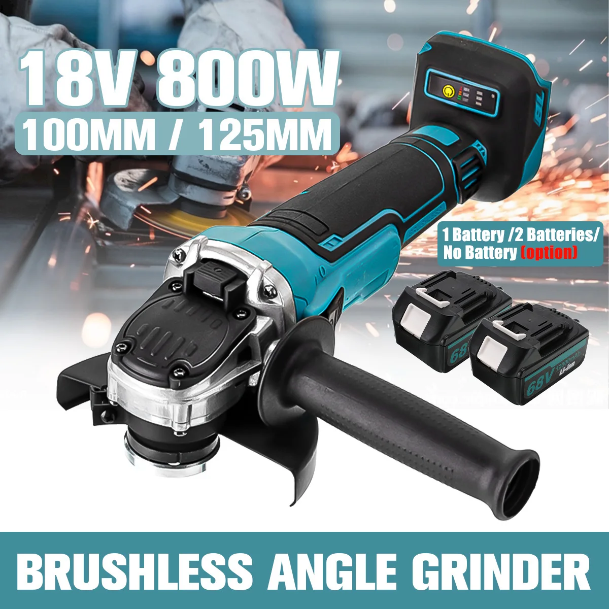 18V Cordless Angle Grinder Impact Electric Brushless Polishing Grinding Machine Power Tools for Makita Battery 800W 125mm/100mm