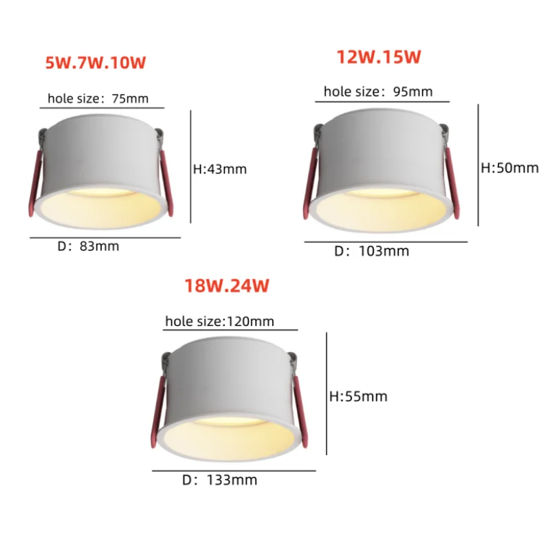 LED Downlight 18W 15W 12W 10W 7W 5W 110V 220V 60 Degrees Angle Anti-Glare Indoor Living Room Nordic Ceiling Recessed Spot Lights
