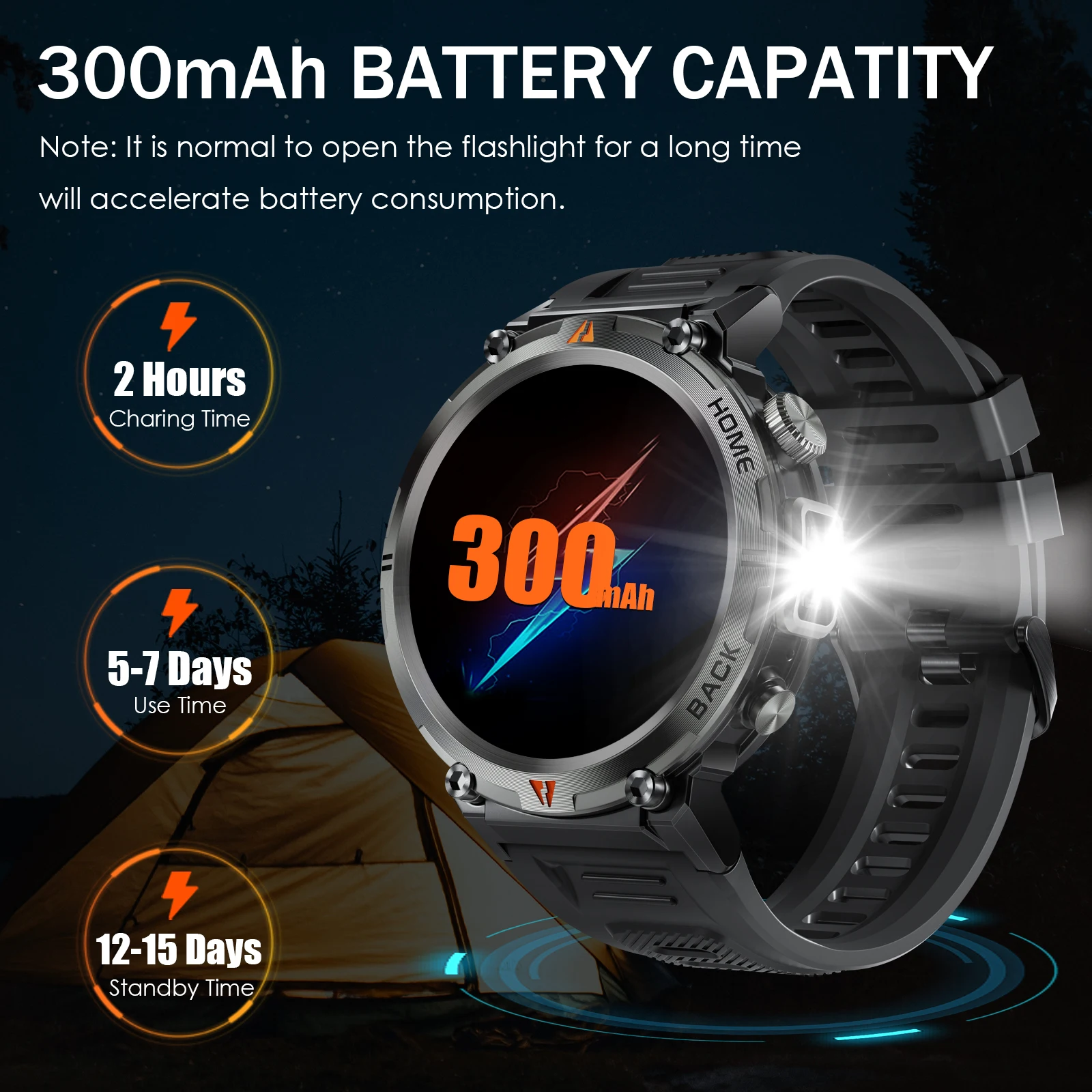 LaNikar New Military Smart Watch LED Flashlight with Bluetooth Calls Heart Rate Sleep Monitor Fitness Tracker for iPhone Android - Image 6