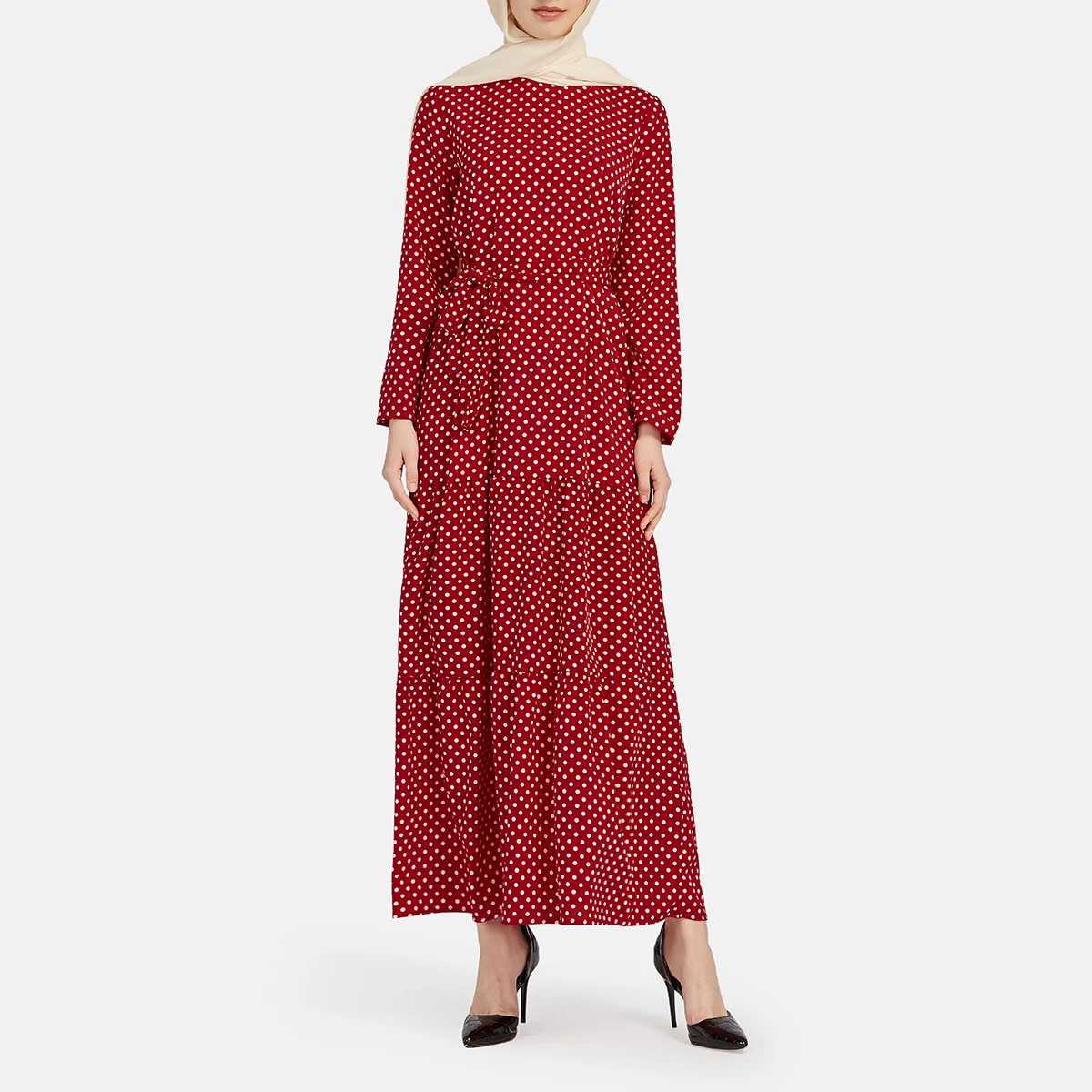 Polka-dot Long Sleeve Dress Muslim Islamic Women Caftan Marocain African Fashion Summer Sundress Party Evening Dresses Abaya