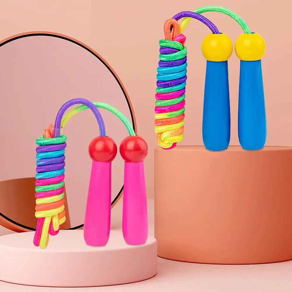 Children Skipping Rope Jump Rope Tangle Free Rapid Speed Jumping Striped Wooden Handle Adjustable Length Jump