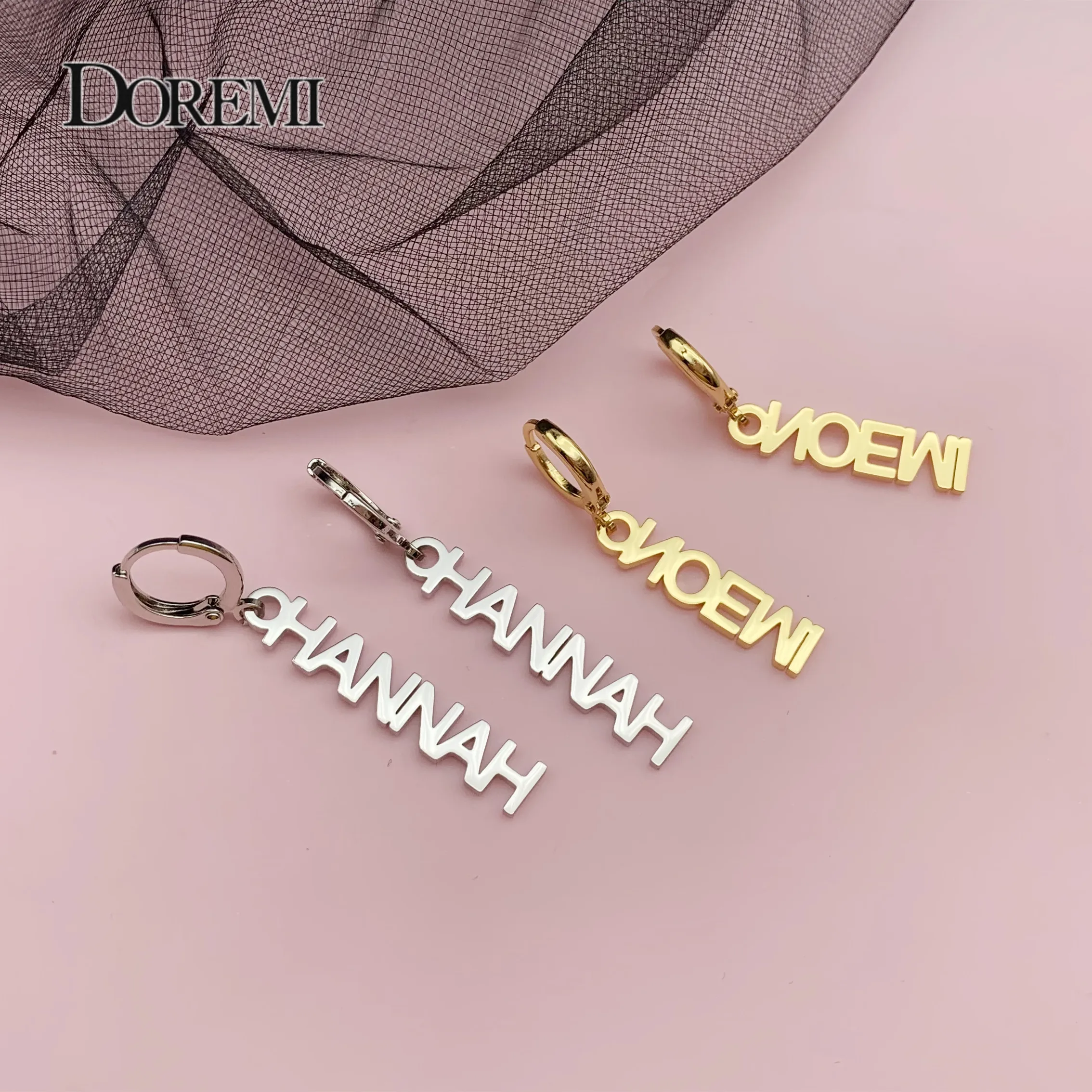 DOREMI Stainless Steel Custom Name Drop Earrings For Women Personalized Any Letters Chain Eardrop  Jewelry Birthday Party Gift