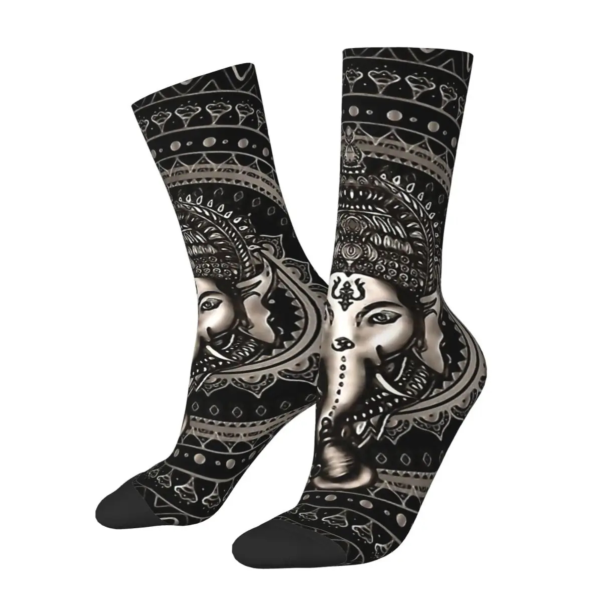 

Funny Men's Socks Lord Ganesha Sepia Black Vintage Greek Mythology Hip Hop Crazy Crew Sock Gift Pattern Printed