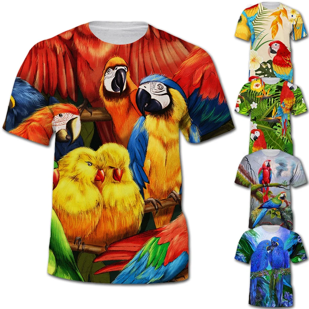 

Summer Men and Women Casual 3D Printed Parrot T-shirt Flower Tees Hip Hop Tee Brid 3D Print Cool Tops