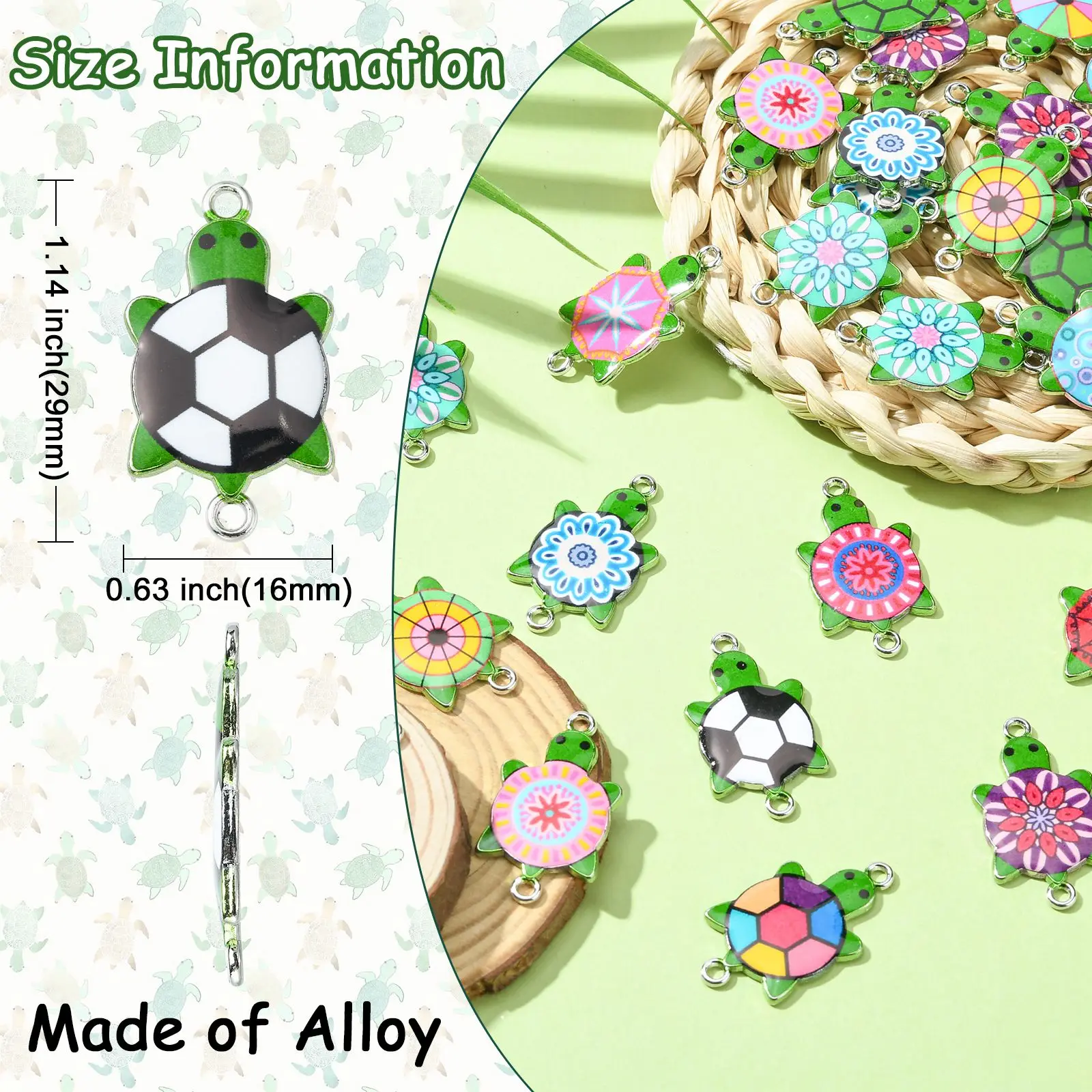 Pandahall 60Pcs Random Color Enamel Sea Turtle Link Double Hole Charms Ocean Animal Tortoise Charms for Craft Jewelry Making DIY