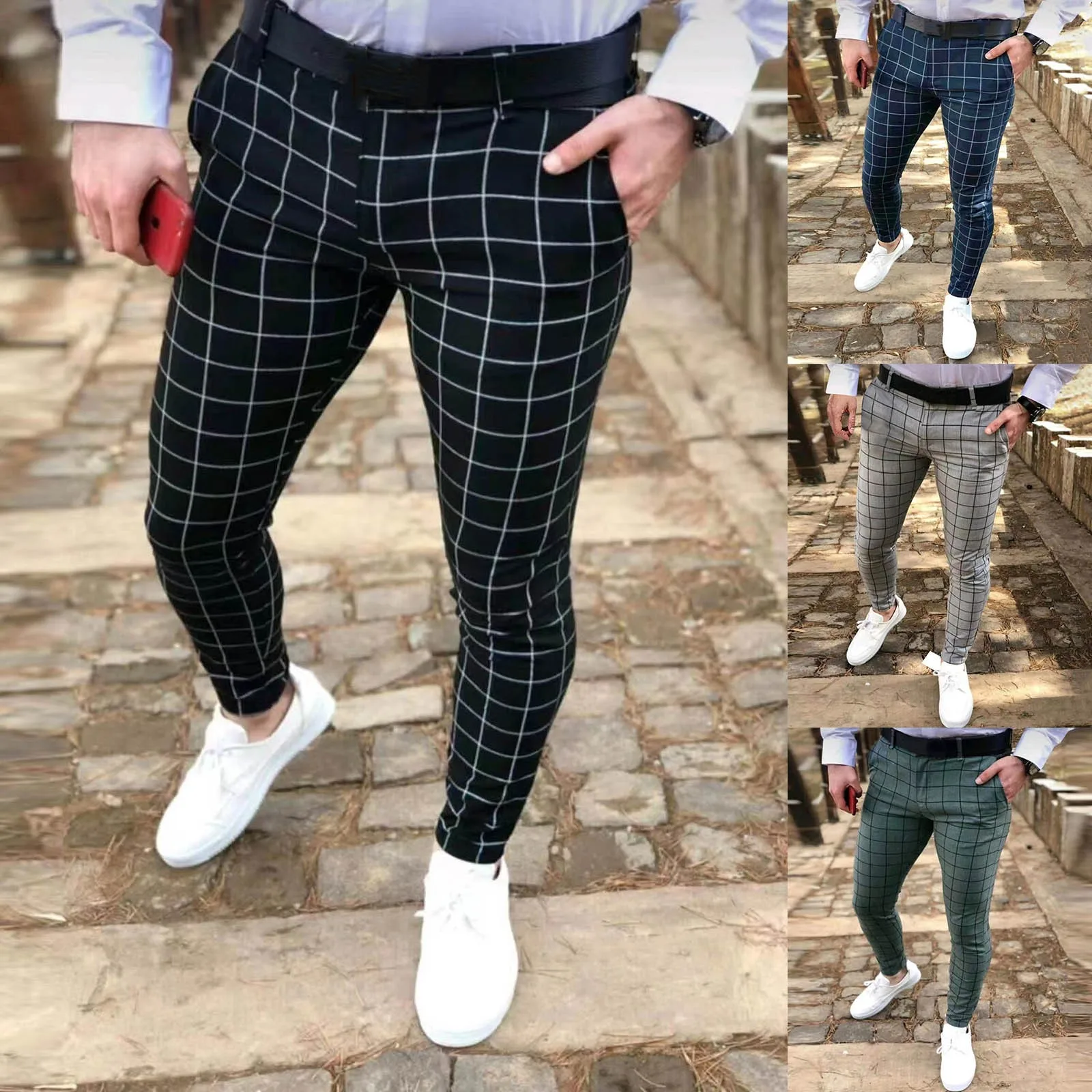 2024 Men's Pants Korean Version Slim Men Plaid Casual Trousers Street Teenagers Male Four Seasons High-quality Formal Suit Pants