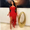 Robe d'anniversaire élégante à volants et franges pour femmes, tenue de soirée longue de célébrité, irrégulière, sans bretelles, sans manches, 2024