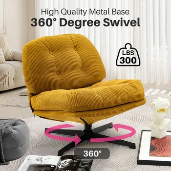 Redlife Modern Foldable Accent Chair 360° Swivel Tufted Lazy Chair Upholstered Lounge Chair w/ Thickened Cushion for Living Room 4